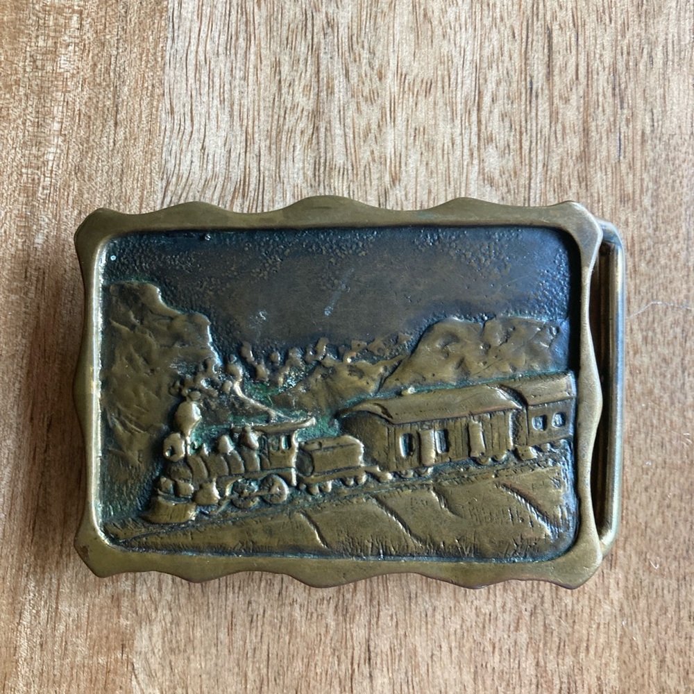 Vintage Steam Engine Locomotive Bronze Train Lover Belt Buckle